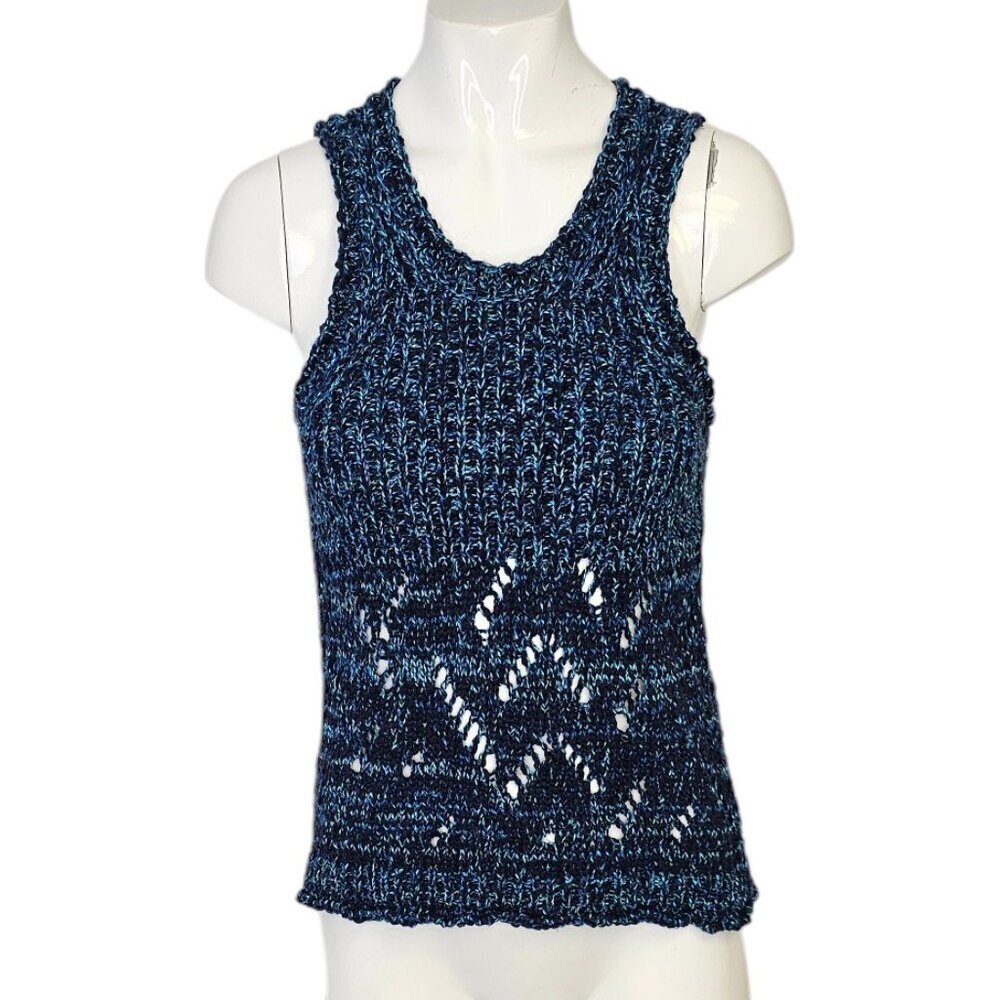 Anthropologie Pilcro Stitched Sweater Tank Top Size Small Blue Open Knit NWT